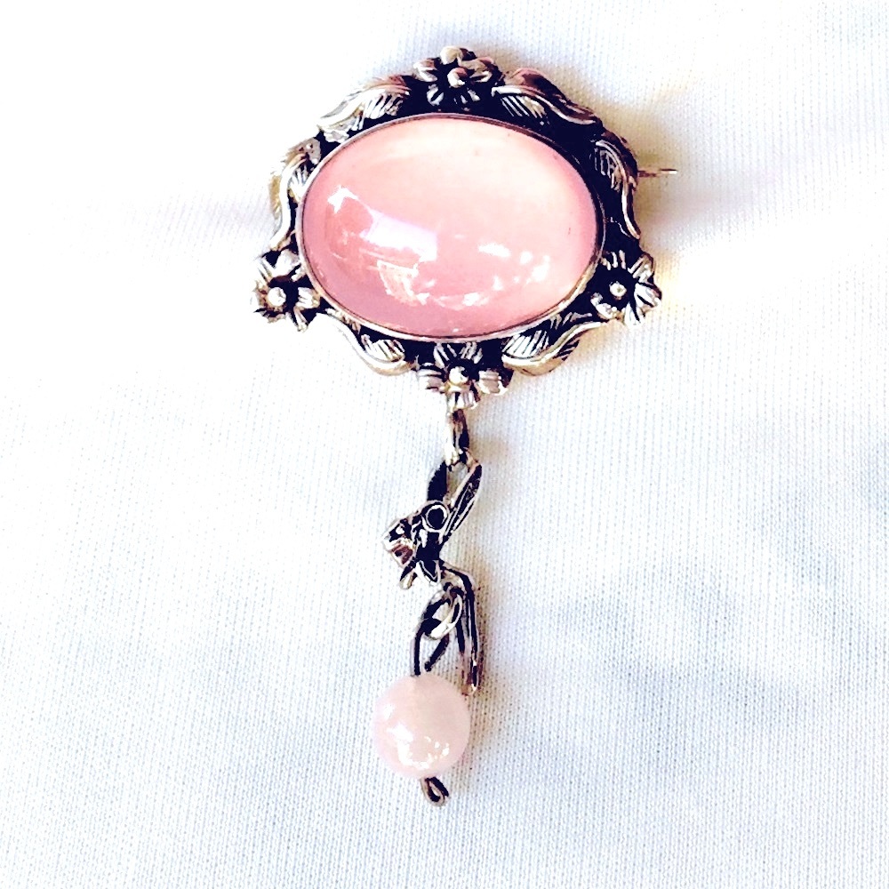 CAROL FELLEY VNTG “Tinkerbell” like fairy /Sterling Silver Rose Quartz Brooch